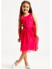 A-line Fuchsia Chiffon Knee Length Flower Girl Dress With Flower Sash